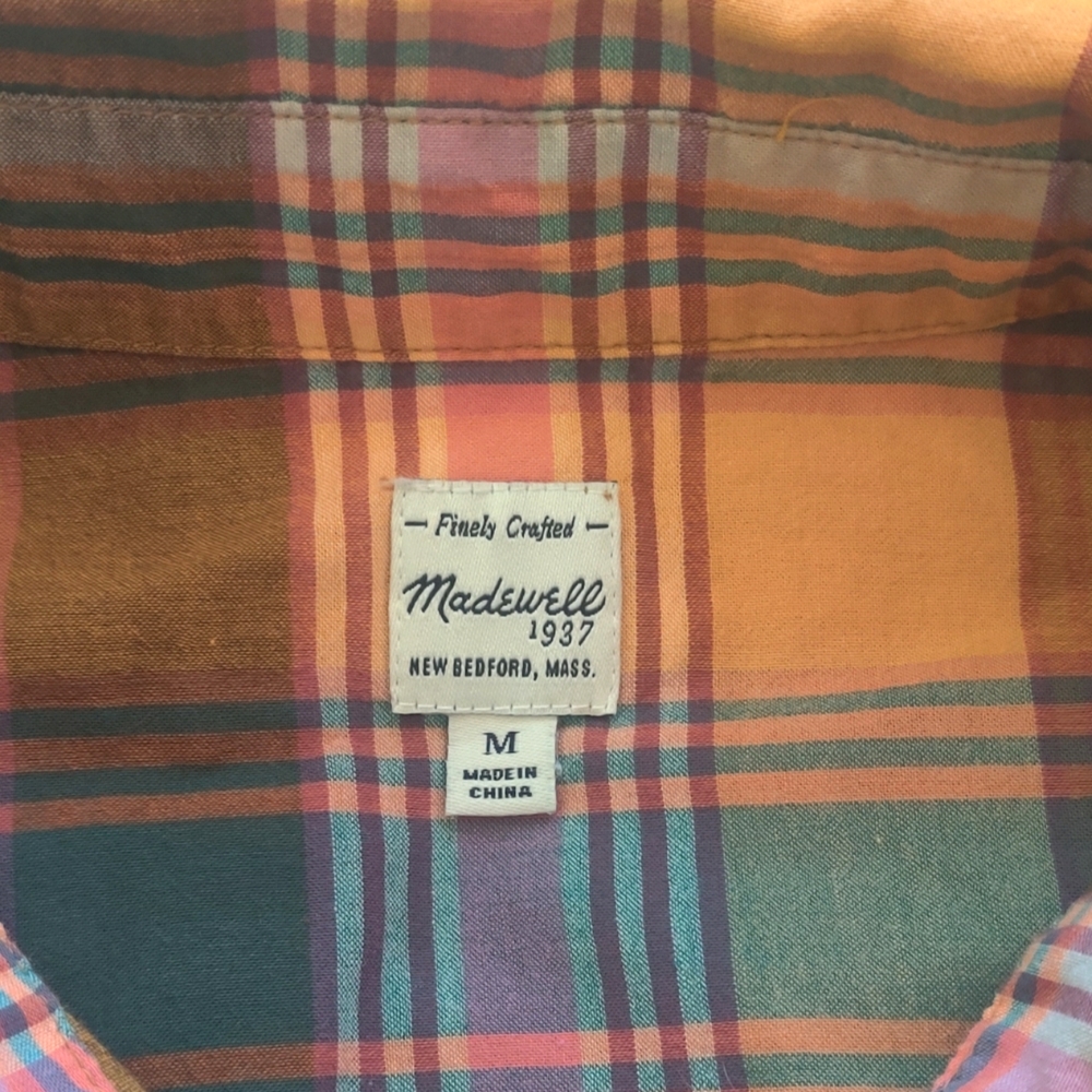 Madewell Plaid Button-Down Shirt in Blue, Orange, Pink, Green - Picture 3 of 3